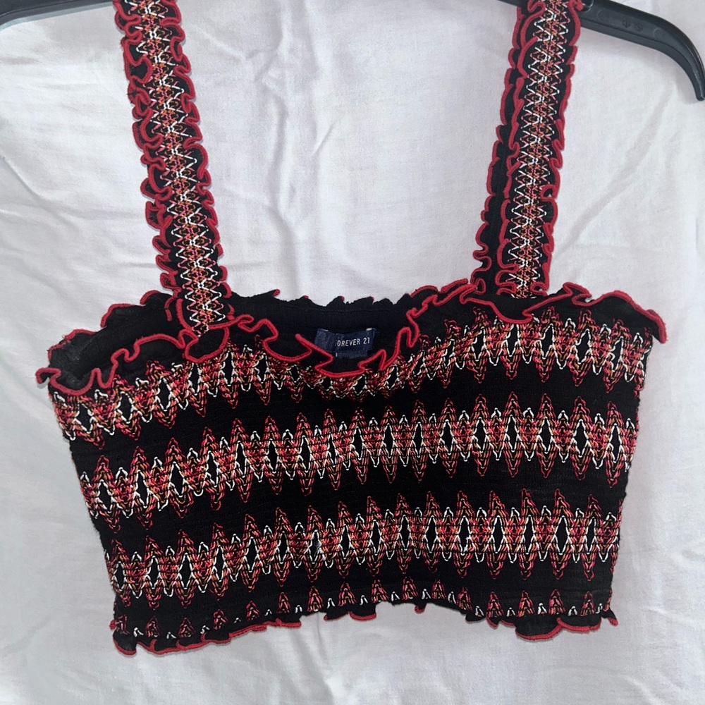 Forever 21 Black and Red Patterned Tank Top